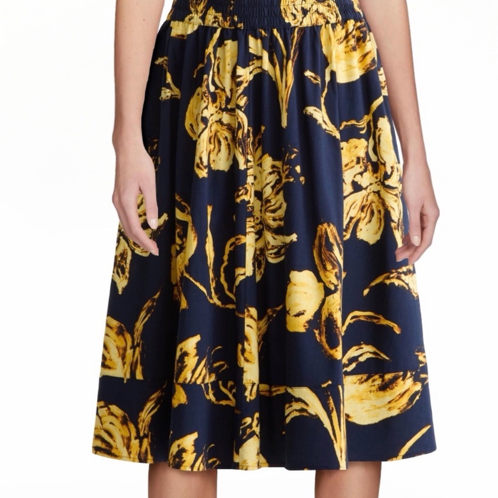 Floral Print Midi Skirt - Navy and Yellow